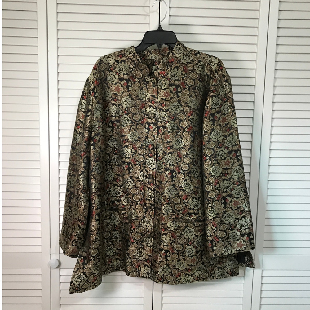 Copied - Classic Elements Y2K Retro Metallic Black Gold Floral Jacket 22W